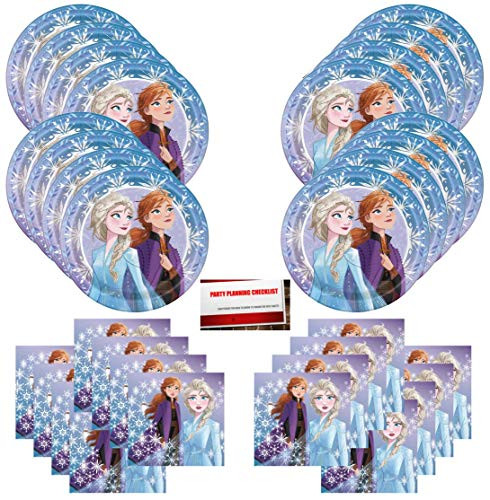 Disney Frozen Elsa Anna Birthday Party Supplies Bundle Pack for 16 Guests Plus Party Planning Checklist by Mikes Super Store