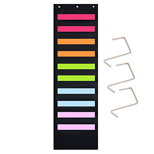 Storage Pocket Chart,Cascading Wall Organizer,10 Pockets with 3 Hangers by Eamay,for School Office Home Organize Assignments,Files,Scrapbook Paper Hanging Wall File Organizer(Black)