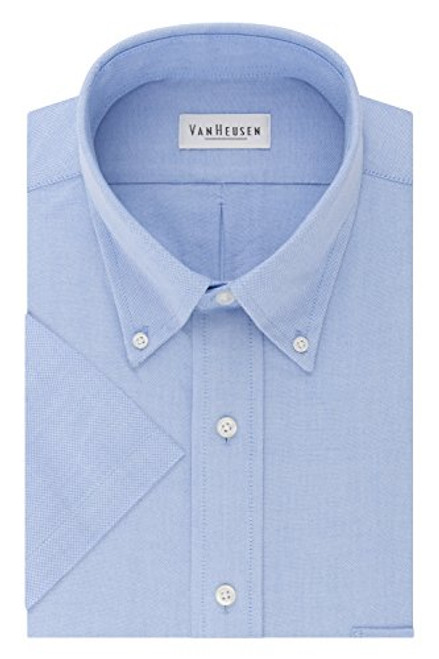 Van Heusen Mens Short Sleeve Oxford Dress Shirt Blue Large