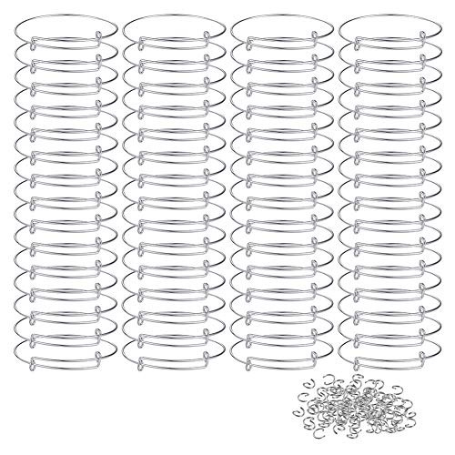 60 Pcs Expandable Bangle Bracelet Adjustable Wire Bracelet Bulk Blank Bangles for DIY Jewelry Making Silver