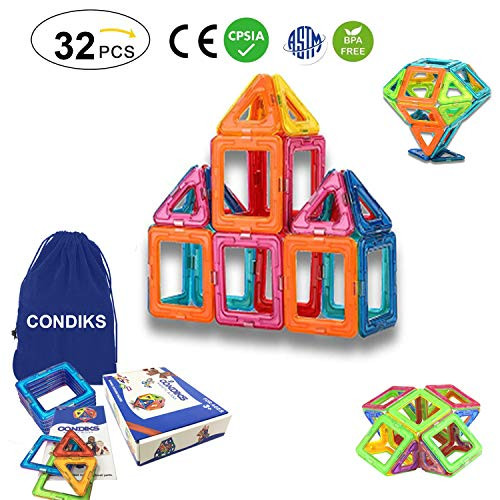 CONDIKS Magnetic Blocks, 32PCS Magnetic Building Blocks Set, Magnetic Tiles, Magnetic Toys Magnets for kids or Toddlers, STEM Educational Construction Puzzle Toys for Kids Age 3-8 Years Old boys girls CONDIKS Magnetic Blocks, 32PCS Magnetic Building Blocks Set, Magnetic Tiles, Magnetic Toys Magnets for kids or Toddlers, STEM Educational Construction Puzzle Toys for Kids Age 3-8 Years Old boys girls