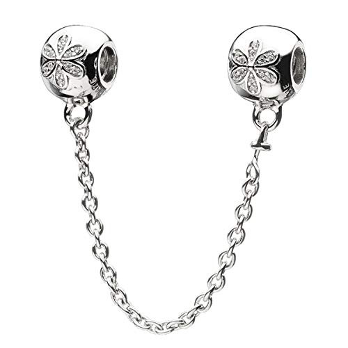 ATHENAIE 925 Sterling Silver Clear CZ Daisy Flower Safety Chain Charms fit European Bracelets
