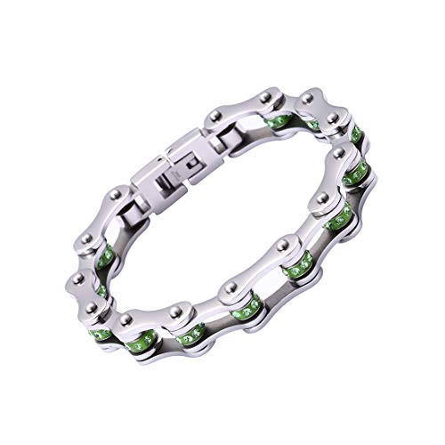 Chain Bracelets for Women Men Stainless Steel Bike Link Rhinestones Wrist Chain 787 greensilver Chain Bracelets for Women Men Stainless Steel Bike Link Rhinestones Wrist Chain 787 greensilver