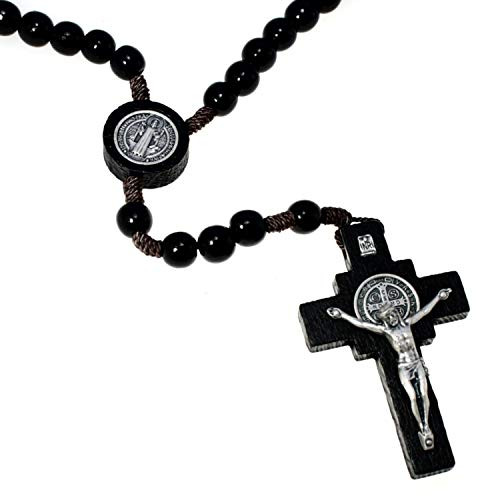 Dark Wooden St Benedict Rosary Beads  Handmade Wooden and Metal Rosaries with Crucifix Come in a Rosary Pouch to Make a Great Catholic or Christian Gift