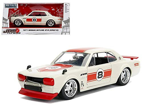 NEW 124 WB JADA METALS  JDM TUNERS COLLECTION  1971 Nissan Skyline GTR 8 Red  Cream KPGC10 Diecast Model Car By Jada Toys