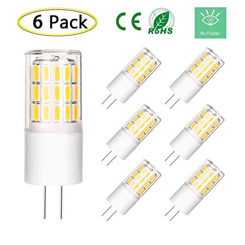 G4 LED Light Bulb, AC/DC 12V 4Watt Non-Dimmable Led Bulb Lighting Equivalent 30W T3 JC Type Halogen Bulb Replacement, G4 Bi-Pin Base, Daylight White 6000K-6500K Lamp Bulbs, No Flicker (6-Pack)