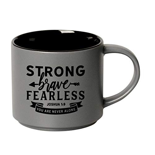 Coffee Tea Soup Ceramic Mug  Strong Brave Fearless Joshua 19 You are never alone  16 ounce Designer Mug with Inspiring Sentiment  Dishwasher and Microwave Safe  Stackable