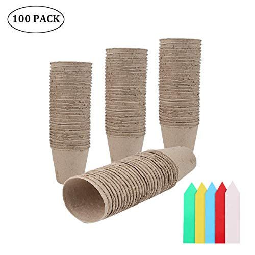 Seed Starter Peat Pots 100 Pack 315 Round Biodegradable Plant Nursery Pots Seedling Saplings Seed Starters Kit with 100 Pcs Coloful Plastic Plant Labels