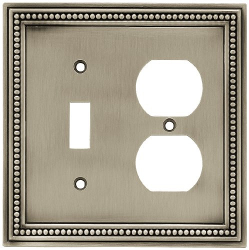 Brainerd 64766 Beaded Single Toggle Switch/Duplex Outlet Wall Plate / Switch Plate / Cover, Brushed Satin Pewter