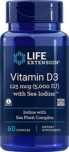 Life Extension Vitamin D3 5000 Iu with SeaIodine Capsules 60 Count Package may vary