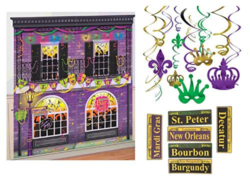 Mardi Gras Party Decorations Hanging Foil Swirls Scene Setter And Street Signs