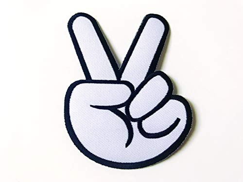 Two Fingers Peace Victory Sign White Color Embroidered Sewing Iron on Patch