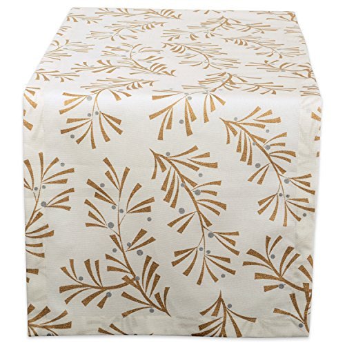 DII 100 Cotton Machine Washable Printed Metallic Table Runner For Parties Christmas  Holidays  14x72 Metallic Holly Leaves