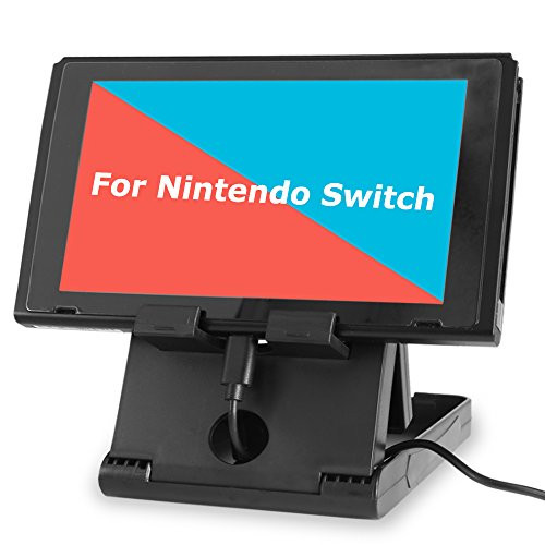 Stand for Nintendo Switch, TJS Nintendo Switch Stand Holder [Play While Charging] [Multi-angle Adjustable] [Travel Friendly] Switch Stand Dock Bracket with Air Vents, Portable Playstand Cradle (Black)