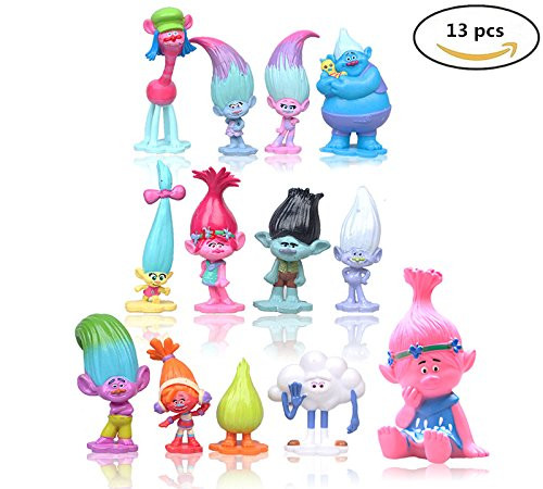 Max Fun Set of 13pcs Trolls dolls, 3-6cm Tall Movie Trolls Action Figures Cake toppers