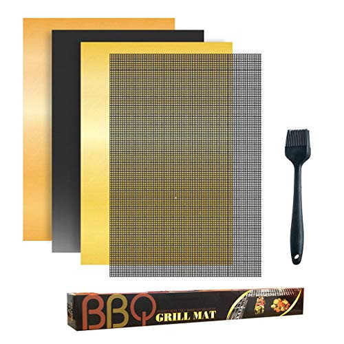 BBQ Grill Mat and Bake Mat Non Stick BBQ Grill  Baking Mats Reusable Easy to Clean PTFE Teflon Fiber Grill Roast Sheets for Gas Charcoal Electric Copper Grill Mats For Outdoor GrillMix Color