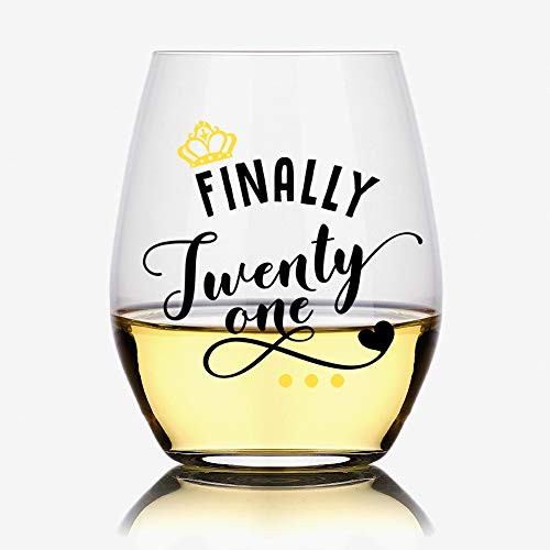 Finally Twenty One Wine Glass Birthday Wine Glass Funny 21st Birthday Gifts for Women 21 Wine Glass And 21 Drinking Cup Birthday Wine GlassCelebrate Turning Twenty One for Her