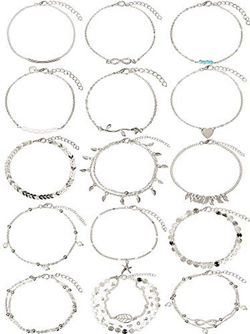 Yaomiao Boho Anklets Chains Bracelets Adjustable Beach Anklet Foot Jewelry Set for Women Girls Silver Yaomiao Boho Anklets Chains Bracelets Adjustable Beach Anklet Foot Jewelry Set for Women Girls Silver