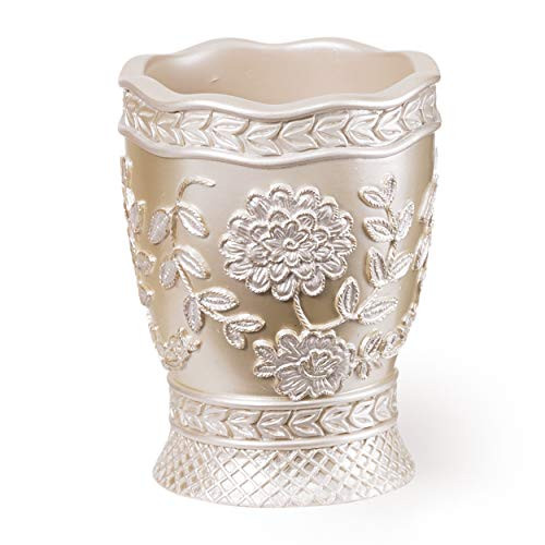 Popular Bath Rose Vine Waste Basket BeigeTaupe