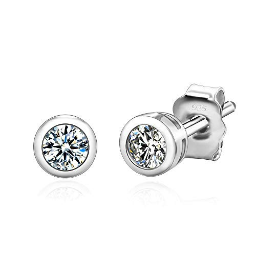 Spoil Cupid 925 Sterling Silver Cubic Zirconia Round Bezel Set Stud Earrings 2mm Stone