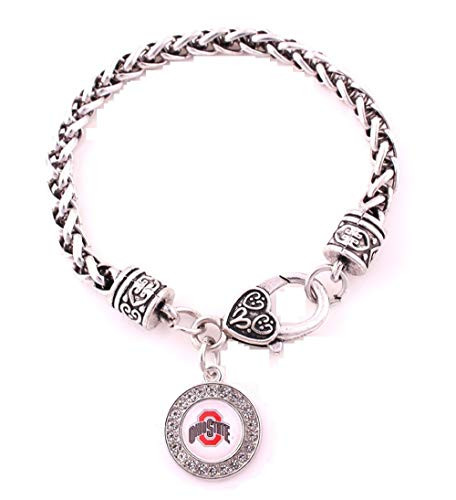 BAS Ohio State Buckeyes Zinc Alloy Bracelet with Round Rhinestone Buckeyes Charm 7 inch