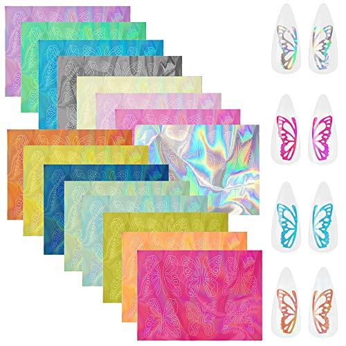 Siusio 16pcs Butterfly Reflections Nail Stickers Holographic Nail Art Decals SelfAdhesive 3D Vinyls Nail Stencil for Women Nails Manicure Art Tape Adhesive Foils DIY Decoration Siusio 16pcs Butterfly Reflections Nail Stickers Holographic Nail Art Decals SelfAdhesive 3D Vinyls Nail Stencil for Women Nails Manicure Art Tape Adhesive Foils DIY Decoration