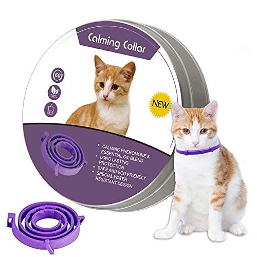 Lopnord Calming Collar for Cats Adjustable Reduce Relieve Anxiety Pheromone Keep Pet Lasting Natural Calm Safe and Waterproof Calm Collar 15 inch for Cat Purple