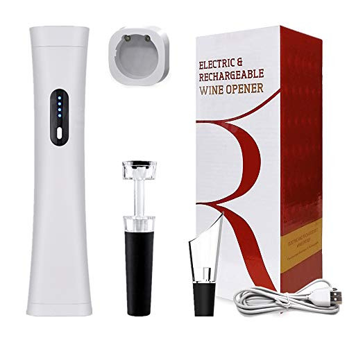 GERUI Electric Wine Opener Set Automatic Rechargeable Electric Wine Bottle Corkscrew Opener with Foil Cutter Pourer Vacuum Stopper USB Cable 5in1 Cordless Electric Wine Opener Gift Set