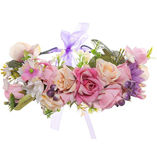 HAIMEIKANG Adjustable Flower Crown Headband  Women Girl Festival Wedding Flower Wreath Headband Purple