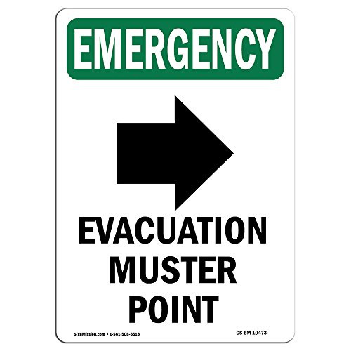 OSHA Emergency Sign  Evacuation Muster with Symbol  Choose from Aluminum Rigid Plastic or Vinyl Label Decal  Protect Your Business Construction Site Warehouse  Shop Area  Made in The USA