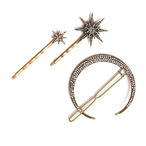 Moon and Stars Hair Clips Vintage Rhinestone Star Hair Pins Hair Barrettes Metal Alloy Diamondstudded Moon Fashion Jewelry Hair Accessories for Women Girls Thick Hair Styling