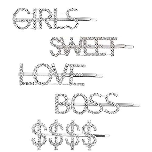 Luxury Rhinestone Letter Hair PinsHeadwear Word Crystal Bobby pin Metal Hair Clips Sparkly Hair Barrette Tools Hair Accessories for Women Ladies Girls 5PCS