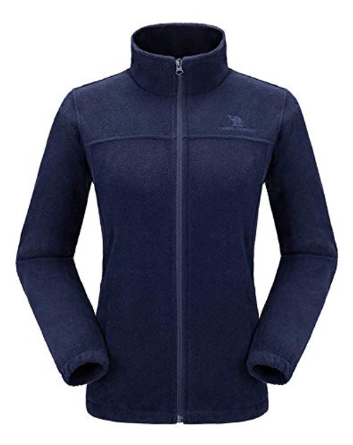 CAMEL CROWN Women Full Zip Fleece Jackets with Pockets Soft Polar Fleece Coat Jacket Sweater for Spring Outdoor Dark Blue XXL