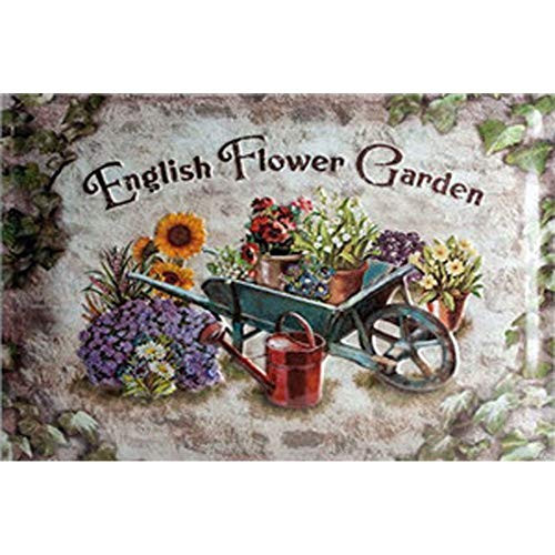 Poeni Vintage English Flower Garden Metal Sign Home Garden Yard Retro Rustic Metal Tin Sign Pub Wall Deor Art 12x8 Inches 30x20cm