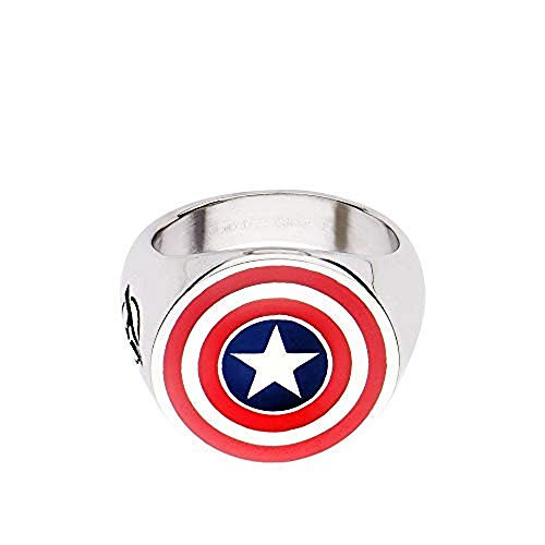 Marvel Mens Stainless Steel Captain America Logo Ring 12 Size