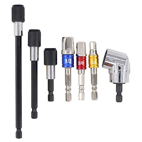 ApplianPar 3Pcs Impact Socket Square Nut Driver Bit and 3Pcs 14 Hex Shank Screwdriver Bit Holder with 14 Hex 105 Degree Right Angle Drill Attachment Extension Bar Socket Adapter Drill Bit