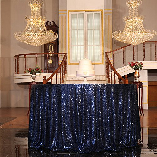 PartyDelight Navy Blue Sequin Tablecloth Round 120 Tablecovers