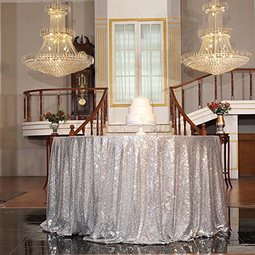PartyDelight Silver Sequin Tablecloth Round 120Inch