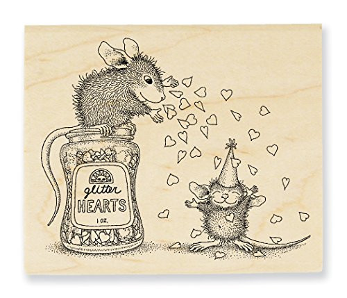 Stampendous House Mouse Wood Rubber Stamp Glitter Hearts