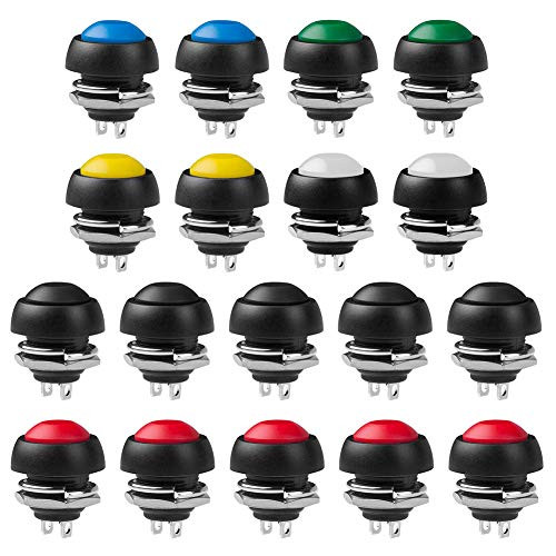 WayinTop 18pcs 12MM Momentary Push Button Switch Waterproof Horn Switch 3A 125V Lockless Mini Round On Off SelfReset Switch Button for ArduinoRaspberry PiDoorbell 6 Colors