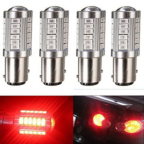 KaTur 4pcs 1157 BAY15D 5630 33-SMD Red 900 Lumens 8000K Super Bright LED Turn Tail Brake Stop Signal Light Lamp Bulb 12V 3.6W