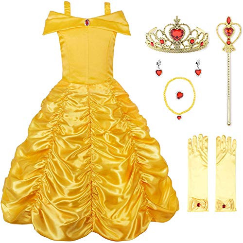 JerrisApparel Princess Dress Off Shoulder Layered Costume for Little Girl 3 Years Yellow with Accessories