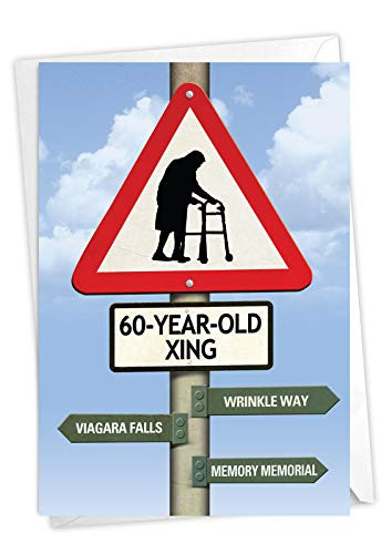 NobleWorks 60 Year Old Crossing  Milestone Birthday Greeting Card with Envelope 463 x 675 Inch  Sign of Age 9965
