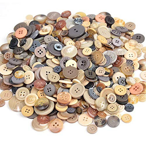TangTanger 600 Pcs Assorted Size Resin Buttons 2 and 4 Holes Round Craft for Sewing DIY Crafts Childrens Manual Button Painting Gray