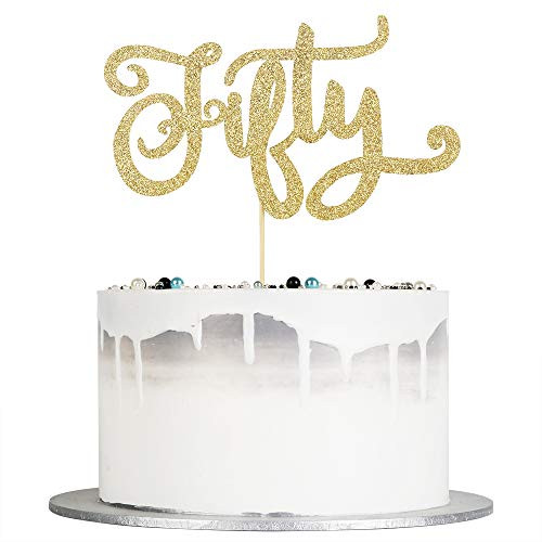 Auteby Fifty Cake Topper  Gold Glitter Happy 50th Birthday Cake Topper 50