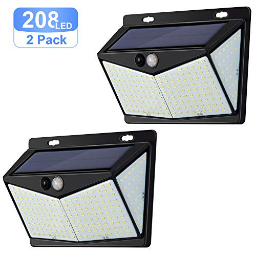 Auchly 208 LEDs Solar Lights Outdoor Wireless Motion Sensor Lights with 270Wide Angle IP65 Waterproof 3 Sensor Modes Solar Security Lights for Patio Yard Deck Stairway Porch 2Pack6500K