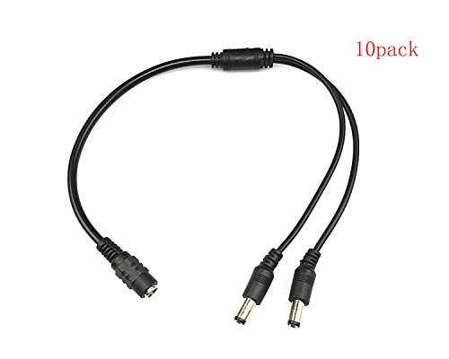Antrader 5.5x2.1mm 1 Female to 2 Male Plug DC Power Adapter Splitter Cable for Security CCTV Accessories LED Strip Light Pack of 10