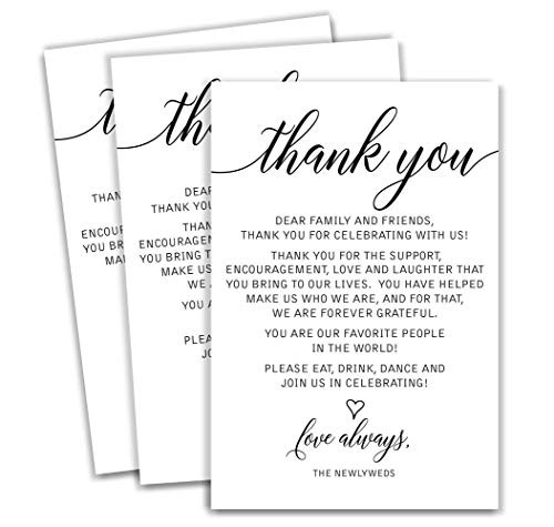 50 Thank You Place Cards Rehearsal Dinner Thank You Table Sign Menu Place Setting Card Notes Placement Thank You Note Favors For Family  Guests 50cards