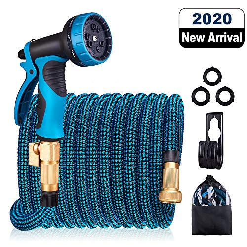 HULOSAN Expandable Garden Hose Water Hose with 9 Function Spray Nozzle No Kink Leakproof Lightweight Garden Hose with 34 Brass Fittings and Extra Strength 3750D Fabric for Watering  Washing 75ft