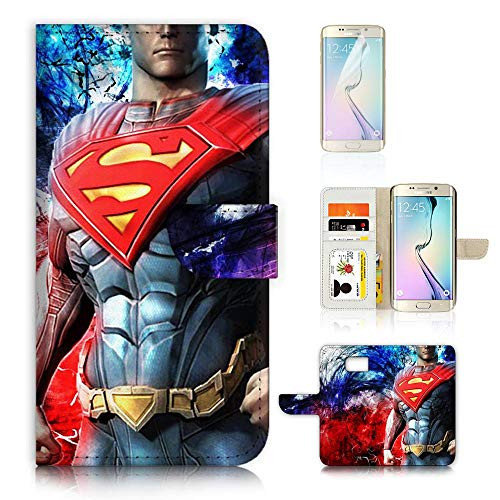 (for Samsung S7 Edge, Galaxy S7 Edge) Flip Wallet Style Case Cover, Shock Protection Design with Screen Protector - B31120 Superhero Superman